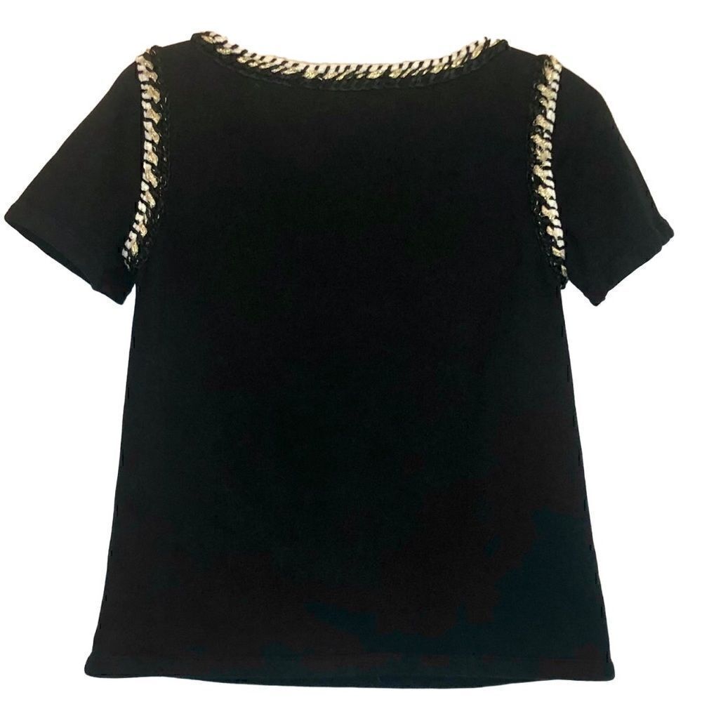 Banana Republic French Terry Rope Trim Tee in Dark Black/Gold/White Women’s XS - Picture 6 of 8